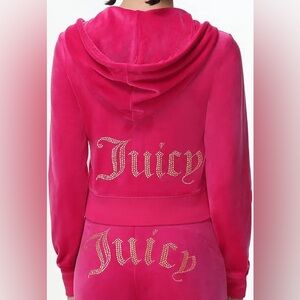 Juicy Couture Fuchsia Velour Bubble Gum Pink Rhinestone Tracksuit Hoodie Set NWT